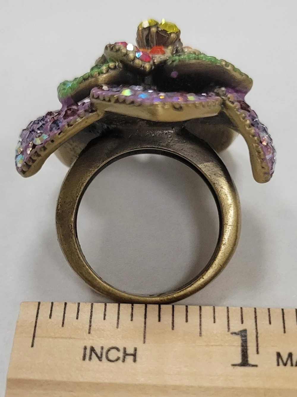 Kirks Folly Flower Multicolor Crystal Rhinestones Ring Size 7